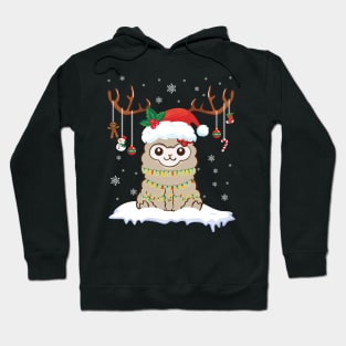 Llama Reindeer Santa Noel Costume Dancing On Snow Merry Xmas Hoodie